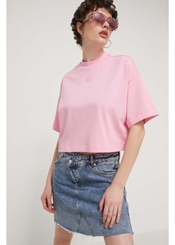 HUGO t-shirt bawełniany damski kolor różowy 50517790 ze sklepu ANSWEAR.com w kategorii Bluzki damskie - zdjęcie 171395309