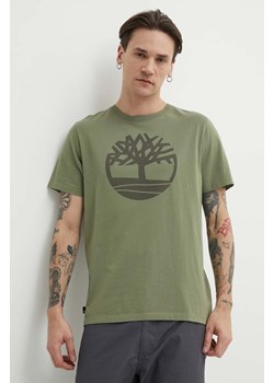 Timberland t-shirt bawełniany męski kolor zielony z nadrukiem TB0A2C2RAP61 ze sklepu ANSWEAR.com w kategorii T-shirty męskie - zdjęcie 171395428