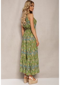 Zielona Sukienka w Stylu Boho Bez Rękawów z Gumką w Pasie i Wiązaniem przy Dekolcie Yisa ze sklepu Renee odzież w kategorii Sukienki - zdjęcie 171396129