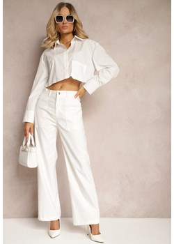 Białe Szerokie Spodnie z Wsuwanymi Kieszeniami i Ozdobnymi Klapami Asseldea ze sklepu Renee odzież w kategorii Spodnie damskie - zdjęcie 171396197