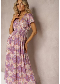 Fioletowo-Różowa Sukienka z Wiskozy w Stylu Boho z Krótkim Rękawem i Gumką w Talii Urisa ze sklepu Renee odzież w kategorii Sukienki - zdjęcie 171396437