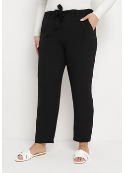 Czarne Spodnie Regular Wiązane w Pasie w stylu Paperbag Tamburia ze sklepu Born2be Odzież w kategorii Spodnie damskie - zdjęcie 171396628