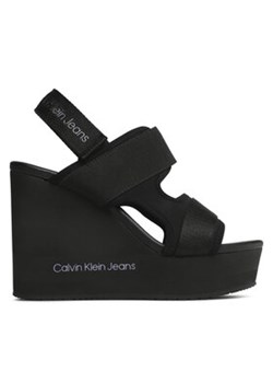 Calvin Klein Jeans Sandały Wedge Sandal Webbing YW0YW01073 Czarny ze sklepu MODIVO w kategorii Sandały damskie - zdjęcie 171400218