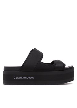 Klapki Calvin Klein Jeans Flatporm Sandal Webb YW0YW01074 Czarny ze sklepu eobuwie.pl w kategorii Klapki damskie - zdjęcie 171402128