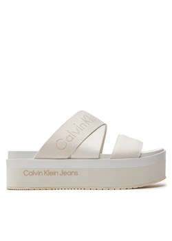 Klapki Calvin Klein Jeans Flatform Sandal Webbing In Mr YW0YW01361 Off White YBR ze sklepu eobuwie.pl w kategorii Klapki damskie - zdjęcie 171403097