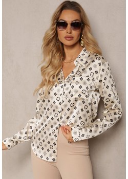 Jasnobeżowa Klasyczna Koszula w Geometryczny Print Aletiza ze sklepu Renee odzież w kategorii Koszule damskie - zdjęcie 171403919