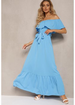 Niebieska Hiszapanka Sukienka o Rozkloszowanym Fasonie z Falbanką Naviara ze sklepu Renee odzież w kategorii Sukienki - zdjęcie 171403949