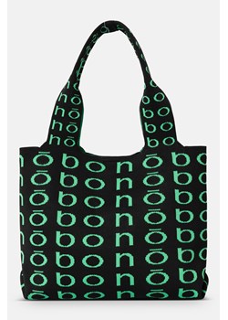 Żakardowa shopperka NOBO czarno-zielona ze sklepu NOBOBAGS.COM w kategorii Torby Shopper bag - zdjęcie 171405759