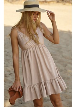 Krótka letnia sukienka z wiązaniem na ramiączkach jasny beż M818, Kolor jasny beż, Rozmiar M, Makadamia ze sklepu Primodo w kategorii Sukienki - zdjęcie 171409987