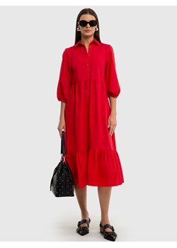 Sukienka damska midi o luźnym kroju z rękawem 3/4 czerwona Darba 603 ze sklepu Big Star w kategorii Sukienki - zdjęcie 171414375