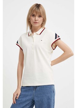 Tommy Hilfiger polo damski kolor beżowy WW0WW41285 ze sklepu ANSWEAR.com w kategorii Bluzki damskie - zdjęcie 171429146