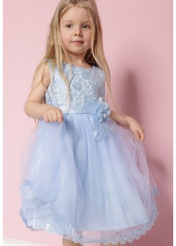 Niebieska Sukienka Princeska o Rozkloszowanym Fasonie z Aplikacją Kwiatka Alevirpa ze sklepu Born2be Odzież w kategorii Sukienki dziewczęce - zdjęcie 171430116