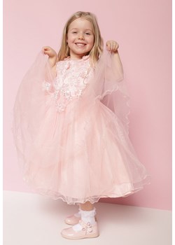 Różowa Sukienka z Tiulem i Koronką Ozdobiona Brokatem Skalerra ze sklepu Born2be Odzież w kategorii Sukienki dziewczęce - zdjęcie 171430158