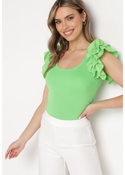 Zielony Top z Falbankami przy Ramionach Luciya ze sklepu Born2be Odzież w kategorii Bluzki damskie - zdjęcie 171430307