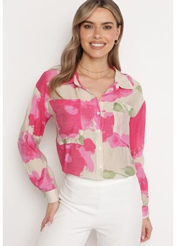 Fuksjowo-Beżowa Koszula o Luźnym Kroju Zapinana na Guziki Piasha ze sklepu Born2be Odzież w kategorii Koszule damskie - zdjęcie 171430417