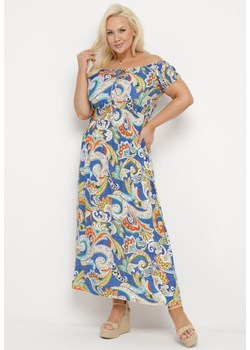 Niebieska Letnia Sukienka Bawełniana z Wzorem Paisley z Hiszpańskim Dekoltem Piemira ze sklepu Born2be Odzież w kategorii Sukienki - zdjęcie 171430468
