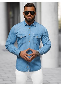 Koszula męska jeansowa niebieska OZONEE O/225145 ze sklepu ozonee.pl w kategorii Koszule męskie - zdjęcie 171430595