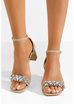 Złote sandały z kryształka Ravosa V3 ze sklepu Zapatos w kategorii Sandały damskie - zdjęcie 171435176