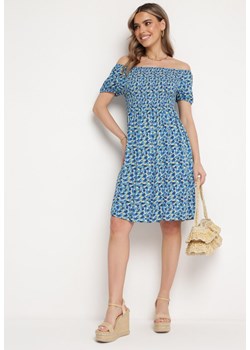 Niebieska Wiskozowa Sukienka Hiszpanka z Gumkami w Pasie Valdina ze sklepu Born2be Odzież w kategorii Sukienki - zdjęcie 171437207