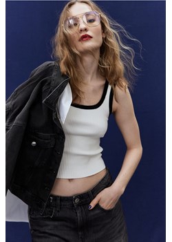 H & M - Dzianinowy top bez rękawów - Biały ze sklepu H&M w kategorii Bluzki damskie - zdjęcie 171438295