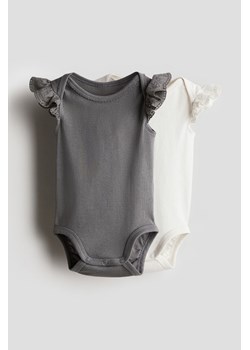 H & M - Body z bawełnianego dżerseju 2-pak - Szary ze sklepu H&M w kategorii Odzież dla niemowląt - zdjęcie 171438345