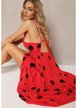 Czerwona Wiskozowa Sukienka z Gumką w Pasie i Wiązaniem na Szyi i Plecach Kamaries ze sklepu Renee odzież w kategorii Sukienki - zdjęcie 171438708