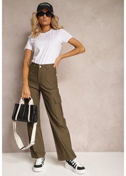 Ciemnozielone Spodnie o Szerokim Fasonie z Kieszeniami w Stylu Cargo Adileva ze sklepu Renee odzież w kategorii Spodnie damskie - zdjęcie 171438728