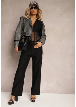 Czarne Szerokie Spodnie z Wsuwanymi Kieszeniami i Ozdobnymi Klapami Asseldea ze sklepu Renee odzież w kategorii Spodnie damskie - zdjęcie 171438788