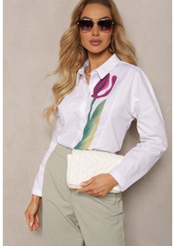 Biała Bawełniana Koszula z Printem w Kształcie Tulipana Aneida ze sklepu Renee odzież w kategorii Koszule damskie - zdjęcie 171438849