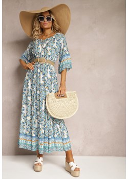 Niebieska Sukienka Hiszpanka na Lato z Bawełny z Wzorem Paisley i Gumką w Talii Larietta ze sklepu Renee odzież w kategorii Sukienki - zdjęcie 171439008