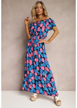Granatowo-Różowa Sukienka Hiszpanka z Bawełny z Modelującą Gumką w Pasie Vearica ze sklepu Renee odzież w kategorii Sukienki - zdjęcie 171439038