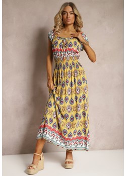 Żółta Sukienka na Lato z Bawełny z Modelującą Gumką w Talii Deorna ze sklepu Renee odzież w kategorii Sukienki - zdjęcie 171439048