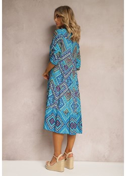 Niebieska Koszulowa Sukienka z Bawełnianej Tkaniny z Mozaikowym Wzorem Tesahina ze sklepu Renee odzież w kategorii Sukienki - zdjęcie 171439125