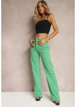 Zielone Szerokie Jeansy z Bawełnianej Tkaniny Plumeti High Waist Rrisa ze sklepu Renee odzież w kategorii Jeansy damskie - zdjęcie 171439209