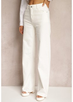 Białe Szerokie Jeansy z Bawełnianej Tkaniny Plumeti High Waist Rrisa ze sklepu Renee odzież w kategorii Jeansy damskie - zdjęcie 171439216