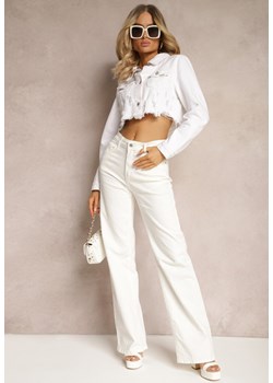 Białe Szerokie Jeansy z Bawełnianej Tkaniny Plumeti High Waist Rrisa ze sklepu Renee odzież w kategorii Jeansy damskie - zdjęcie 171439218