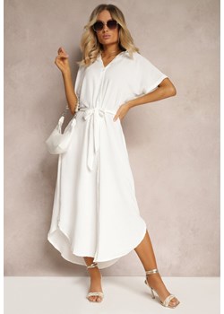 Biała Koszulowa Sukienka z Wiskozy z Materiałowym Paskiem w Talii Gialara ze sklepu Renee odzież w kategorii Sukienki - zdjęcie 171439299