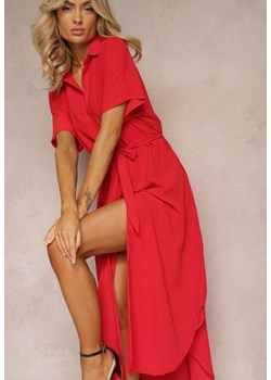 Czerwona Koszulowa Sukienka z Wiskozy z Materiałowym Paskiem w Talii Gialara ze sklepu Renee odzież w kategorii Sukienki - zdjęcie 171439308