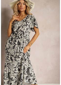 Szara Sukienka z Wiskozy Zdobiona Falbankami z Krótkim Rękawem Danibella ze sklepu Renee odzież w kategorii Sukienki - zdjęcie 171439348