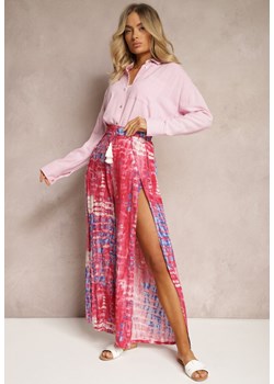 Różowe Szerokie Spodnie z Wiskozy z Rozcięciami w Abstrakcyjny Wzór Norabella ze sklepu Renee odzież w kategorii Spodnie damskie - zdjęcie 171439368