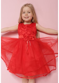 Czerwona Elegancka Sukienka o Rozkloszowanym Fasonie z Koronką i Kwiatową Przypinką Casadira ze sklepu Born2be Odzież w kategorii Sukienki dziewczęce - zdjęcie 171441976