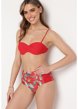 Czerwone Bikini Gładki Biustonosz i Wzorzyste Wysokie Figi Ortella ze sklepu Born2be Odzież w kategorii Stroje kąpielowe - zdjęcie 171442115
