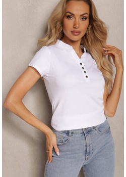 Biały Bawełniany T-shirt z Guzikami przy Dekolcie  Wialina ze sklepu Renee odzież w kategorii Bluzki damskie - zdjęcie 171443465