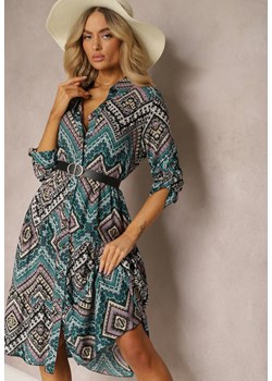 Czarno-Niebieska Koszulowa Sukienka z Bawełnianej Tkaniny z Mozaikowym Wzorem Tesahina ze sklepu Renee odzież w kategorii Sukienki - zdjęcie 171443475