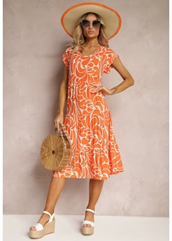 Pomarańczowa Letnia Sukienka z Wiskozy Ozdobiona Szerokimi Falbanami i Ornamentalnym Wzorem Triatis ze sklepu Renee odzież w kategorii Sukienki - zdjęcie 171443496