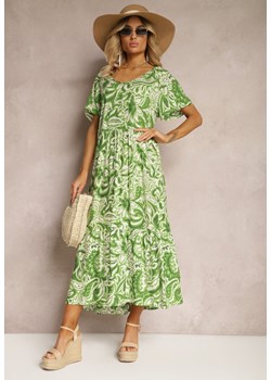 Zielona Sukienka z Wiskozy Zdobiona Falbankami z Krótkim Rękawem Danibella ze sklepu Renee odzież w kategorii Sukienki - zdjęcie 171443545