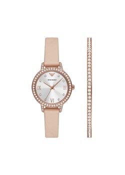 Zestaw zegarek i bransoletka Emporio Armani Cleo Gift Set AR80069SET Beżowy ze sklepu eobuwie.pl w kategorii Zegarki - zdjęcie 171452477