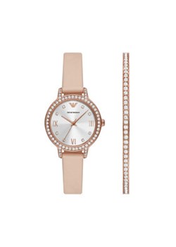 Emporio Armani Zestaw zegarek i bransoletka Cleo Gift Set AR80069SET Beżowy ze sklepu MODIVO w kategorii Zegarki - zdjęcie 171453836