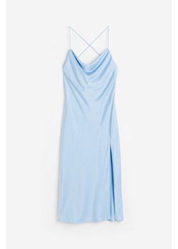 H & M - Satynowa sukienka z drapowanym dekoltem - Niebieski ze sklepu H&M w kategorii Sukienki - zdjęcie 171460089