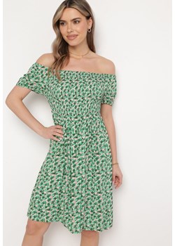 Zielona Wiskozowa Sukienka Hiszpanka z Gumkami w Pasie Valdina ze sklepu Born2be Odzież w kategorii Sukienki - zdjęcie 171463057
